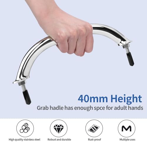 2PCS Stailess Steel Boat Grab Handle Polished Round Tube Marine Handrail with Flange & Stud - 8" Long