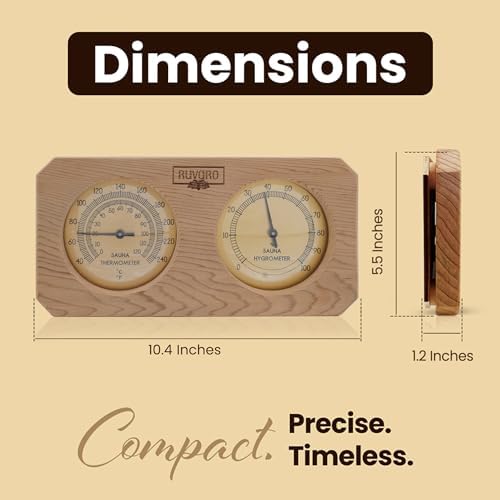Sauna Thermometer and Hygrometer 2-in-1 – Handcrafted from Canadian Red Cedar Wood - Analog Temperature & Humidity Gauge – Fahrenheit & Celsius – Premium Glass Dial – Luxury Sauna Accessories