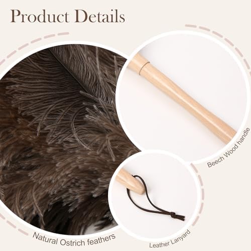 Ostrich Duster Fluffy Natural Feather Dusters with Wooden Handle Cleaning Supplies for Home Office Car (1, 16inch)