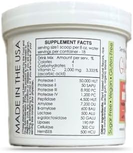 Sufficient-C - Glutenizer Force Plus Kiwi-Strawberry Digestive-Ade Drink Mix - Naturally Effective, Premium, Full Spectrum Enzyme Blend with 2,000 mg. Vitamin C - Acid Reflux, Indigestion Solution