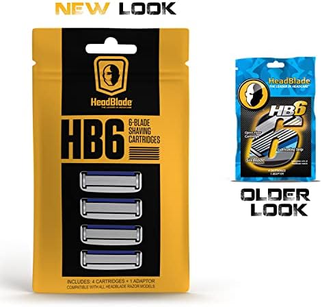 HeadBlade Men's HB6 Refill Shaving Razor Blades - 6 Stainless Steel Blades for No Tugging or Pulling, Shave Less, Works for Face, Body, and Scalp (12 Blades) 3 Pack