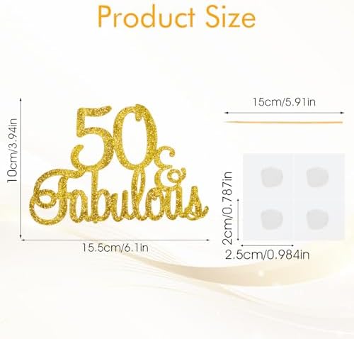 50 and Fabulous Cake Topper Gold Glitter Happy 50th Birthday Cake Topper Fifty and Fabulous Birthday Cakes Decoration 50 Anniversary Party Supplies for Wedding Anniversary