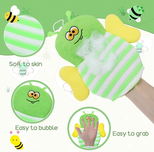 Sibba 6 Pcs Baby Bath Mitt Washcloths Gloves, Gentle Cute Exfoliating Wash Mitt Animal Pattern, Baby Mittens Bath Towel Glove Soft Scrub Toddler Wash Cloths Body Scrubber Bathing Loofah Infant Gloves