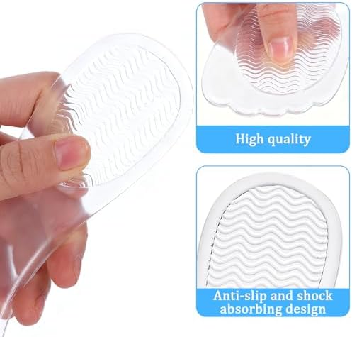 2 Pairs Inserts for High Heels, 3/4 Gel Cushion Insoles for Women, Non-Slip Adhesive Shoe Pads, Comfortable Invisible Insoles for Sandals Flats Boots Pumps, Comfortable Arch Support (Clear)