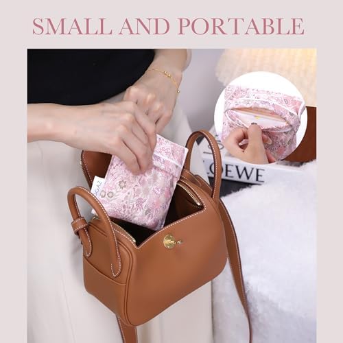 DGAZ Sanitary Napkin Storage Bag, Period Bag for Teen Aged Girls, Portable Period Bag for Panty Liners/Menstrual Cup/Small Tampons，Mini Makeup Bag for Purse(Peach Blossoms)