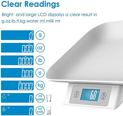 Digital Pet Scale for Small Adult Cats and Animals, Measuring Range 0.1oz-33lbs, Accuracy 1g/0.035oz, Units g/kg/lb/oz/tl/ml, Suitable for Kittens, Puppies, Snakes,and Small Dog (Grey)