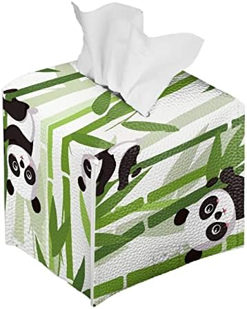 Square Tissue Box Cover - Stylish Cube Tissue Box Holder with Bottom, Decorative Tissue Box for Vanity Toilet Tank Dresser Night Stand Table Countertop Office Car,Panda Bamboo