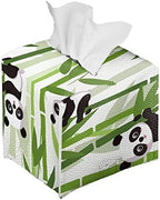 Square Tissue Box Cover - Stylish Cube Tissue Box Holder with Bottom, Decorative Tissue Box for Vanity Toilet Tank Dresser Night Stand Table Countertop Office Car,Panda Bamboo