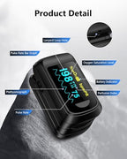 Fingertip Pulse Oximeter HealthTree Blood Oxygen Monitor Pulse Ox, Heart Rate monitor and Spo2 Reading Oxygen Meter Included Lanyard and AAA Batteries