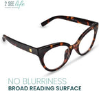 2SeeLife Oversized TR-90 Cat Eye Reading Glasses for Women – Narrow-Medium Fit, Durable and Sturdy Frame, Premium Readers, Brown Tortoise, +2.25