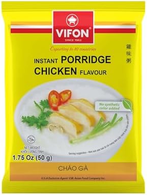 VIFON Chicken Flavor Instant Porridge - 10 Packs Vietnamese Chao Ga Congee Rice Porridge - Vegan, Gluten Free & Halal Instant Breakfast - Quick and Easy to Make Rice Soup Meal