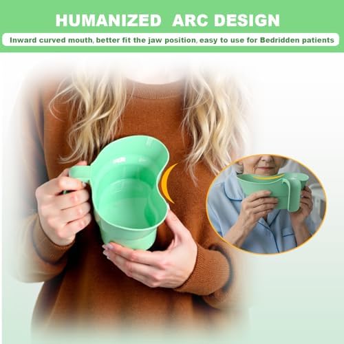 Green Emesis Basin with Handle - Kidney Shape Bed Mouthwash Cup - Oral Care Toothbrush Cup, Portable Mouth Wash Spit Cup Vomit Bowls for Elderly Bedridden Patients, 880cc