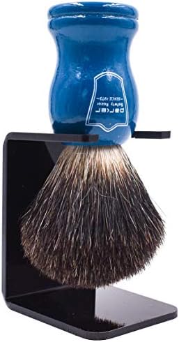 Parker 100% Black Badger Shaving Brush with Blue Wood Handle & Stand – Premium Wet‑Shaving Lather Brush for Men
