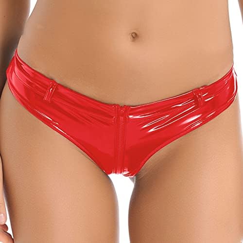 Women's Shiny Latex Wet Look Booty Shorts High Waisted Zipper Crotch Cheeky Hot Pants