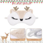 Christmas Eye Mask, 2 Pcs Cute Reindeer Sleeping Eye Mask Soft Plush Sleep Masks Funny Animal Blindfold Cartoon Eyeshade Cover for Women Home Travel Sleepover Party