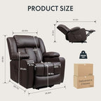 FLEXISPOT XL31 Power Lift Recliner Chair for Elderly, Electric Lift Chair with Massage & Heat, PU Leather Reclining Sofa w/Cup Holders for Living Room Bedroom, FSC Certified(Medium Size,Brown)
