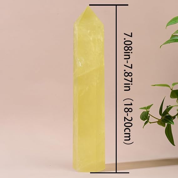 Large Natural Citrine Healing Crystal Wand 7.08-7.87" Natural Crystal Tower 6 Faceted Chakra Crystal Point Meditation Therapy Reiki Energy Stone Home Decor Collection Gift
