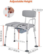 VEVOR Bedside Commode Chair, 500 lbs Load Capacity, 4-in-1 Portable Toilet and Raised Toilet Seat with Detachable 5L Bucket, Padded Seat and Backrest, Adjustable Height Adult Potty Chair for Seniors