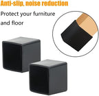 12PCS Square Rubber Furniture Leg Caps 1 Inch x 1 Inch Square Chair Leg Caps Covers Black Furniture Foot Table Chair Leg End Cap, Anti-Slip Chair Leg Floor Protectors, Black