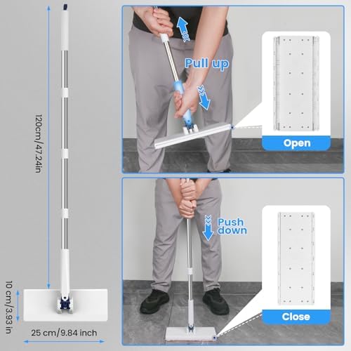 Snap Grip Mini Mop with 6 Washable Pads, Dust Mop Household Items for Wall Window Ceiling, Lazy Dry Wet Mops for Floor Cleaning for Home Kitchen Bathroom, Zero-Touch Flat Floor Mops with 47" Handle