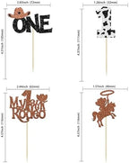 24Pcs Cowboy 1st Birthday Cupcake Toppers Glitter First Birthday Hat Cowboy One Cake Decorations for Western Theme Baby Shower Kids Boys 1st Birthday Party Supplies Brown