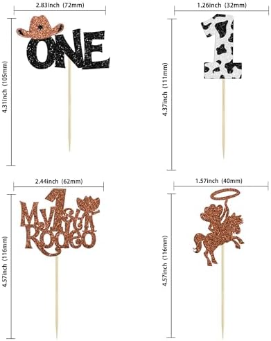 24Pcs Cowboy 1st Birthday Cupcake Toppers Glitter First Birthday Hat Cowboy One Cake Decorations for Western Theme Baby Shower Kids Boys 1st Birthday Party Supplies Brown