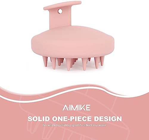 AIMIKE Scalp Massager Shampoo Brush, Soft Silicone Hair Scrubber for Washing Hair, Dandruff Removal & Scalp Scrubber Hair Growth Stimulator, Scalp Brush/Exfoliator Brush On Dry & Wet Scalp - Pink
