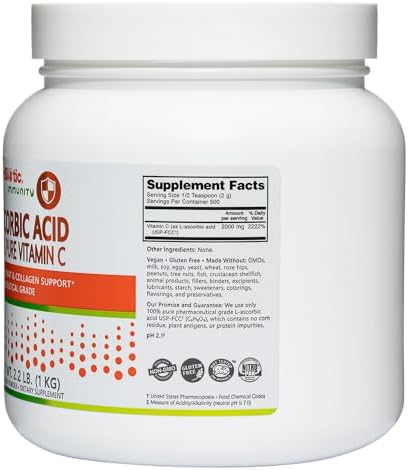 NutriBiotic Ascorbic Acid Vitamin C Powder, 2.2 Lb | Pharmaceutical Grade L-Ascorbic Acid, 2000 Mg Per Serving | Essential Immune & Antioxidant Collagen Support Supplement | Vegan, Gluten & GMO Free