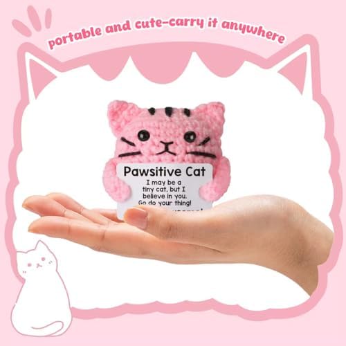 Crochet Cat Gifts for Mothers Day Graduation Nurses Week 2026 Teacher Appreciation Gifts for Kids Teens Girl Boy Birthday Gift for Women Men,Cute Decor Cat Plush Pink