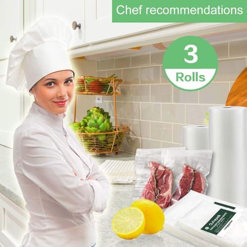 O2frepak 3Pack 6"x16.5'(1Roll) and 8"x16.5'(1Roll) and 11"x16.5' (1Roll) Vacuum Sealer Bags Rolls with BPA Free,Heavy Duty Vacuum Sealer Storage Bags Rolls,Cut to Size Roll,Great for Sous Vide Cooking