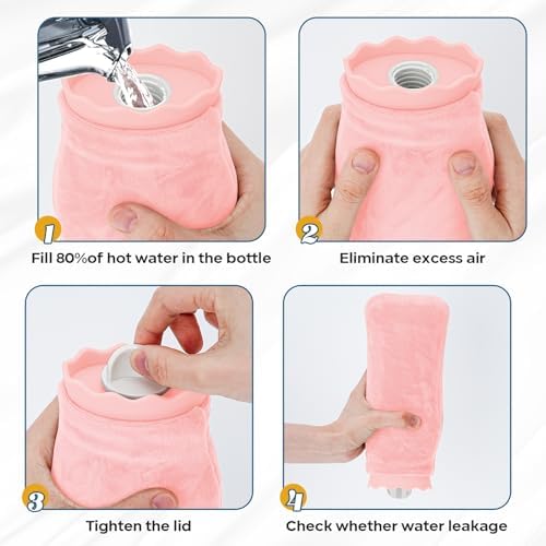 Silicone Hot Water Bottle with Cover - 650ml Hot Water Bag for Hot & Cold Therapies, Microwaveable Leakproof Hot Water Bottle for Keeping Hand Feet Warm - Gift for Kids Adults Elderly in Winter(Pink)