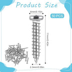 Guitar Tuner Screws, 50 Pack Stainless Steel Tuning Pegs Screw for Electric, Silver Tuning Key Screw, Acoustic Guitars, Bass Guitar Machine Heads Mounting Screws, 11 x 2 mm