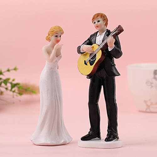 Wedding Cake Topper with Bride and Groom, Romantic Wedding and Engagement Party Collectibles Fun Wedding Couple Figurines Decorations Gifts (Guitar groom)