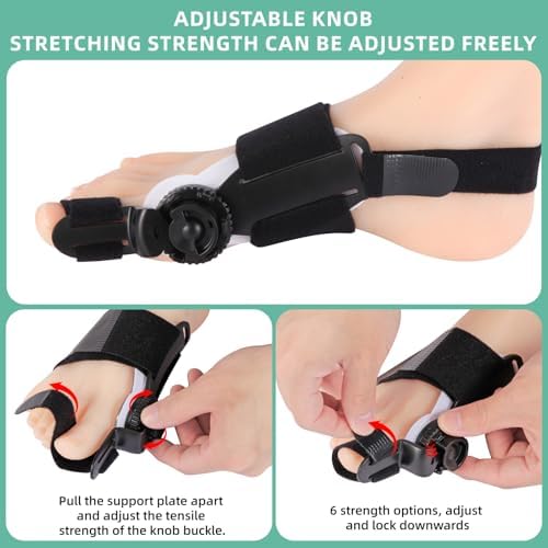 Bunion Corrector for Women & Men Big Toe, Relief Fixed Adjustable Knob Corrector, for Left and Right Foot (Black)