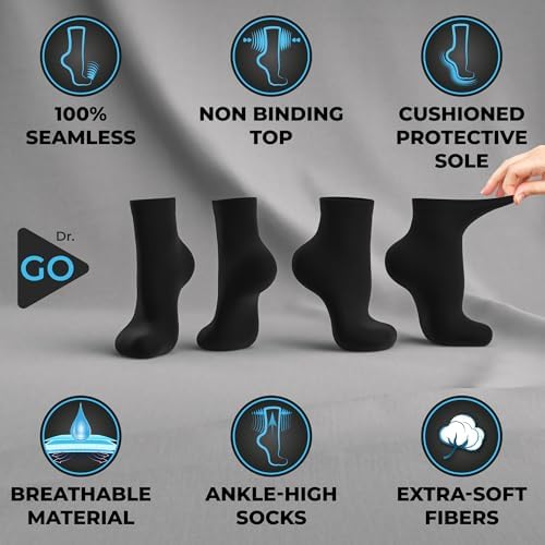 DR. GO Neuropathy Diabetic Socks for Men Crew Size Seamless Non Binding Socks 4 Pairs Black White