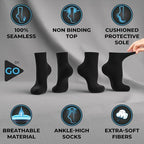 DR. GO Neuropathy Diabetic Socks for Men Crew Size Seamless Non Binding Socks 4 Pairs Black White
