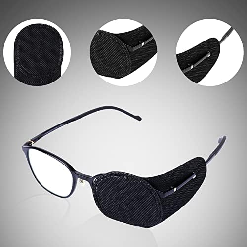 6pcs Eye Patches for Glasses, Reusable Non-Woven Fabric Eye Patch to Cover Left Right Eye Improve Vision for Kids' & Adults' Lazy Eye Amblyopia Strabismus (Black, Large Size)