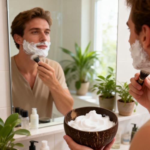 Natural Coconut Shell Shaving Soap Bowl – Handcrafted Shaving Mug & Cup for Men, Naturally Odor-Free, Lightweight, Built for Durability, Perfect for Bowl Shaving & Wet Shave