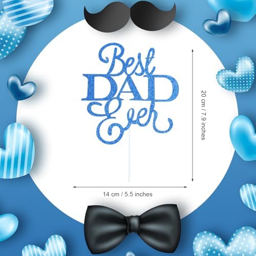 1 Pack Happy Father’s Day Cake Toppers, Glitter Cake Bunting Decor Best Dad Ever Love Father Cake Picks Party Decorations Supplies(Best DAD Ever, Royal Blue)