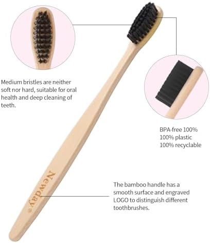 Newday 100 Pack Bamboo Toothbrushes Bulk, Individually Wrapped, BPA Free Soft Bristles Toothbrush, Recycled Packaging, Biodegradable ECO Friendly Toothbrushes for Home Hotel Travel (Black)