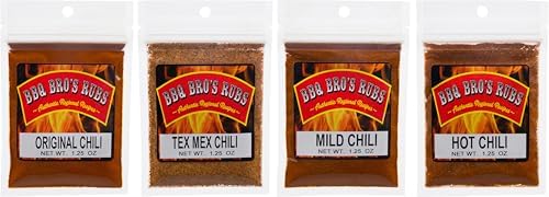 Chili Seasoning Mix by BBQ BROS (Original, Mild, Hot & Tex Mex) - Award Winning Chili's - 4 Variety Flavor Chili Kit - Taco Seasoning - Vegan & Vegetarian Friendly - Kosher- NO MSG, Gluten Free & No Artificial Preservatives