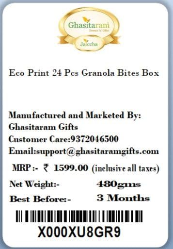 Ghasitaram Gifts Valentines Gift for Girlfriend/Boyfriend/Husband and Wife - Healthy Hampers - Eco Print 24 Pcs Granula Bites Box