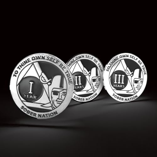 MYRECOVERYSTORE Silver and Black Pirate Alcoholics Anonymous AA Chip w/Coin Capsule AA Yearly Medallion 1-50 Years