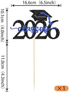 Rsstarxi 1 Pack Glitter Class of 2026 Cake Topper Congrats Grad 2026 Graduation Cake Pick for 2026 Graduation Theme High School College Graduate Party Cake Decorations Blue