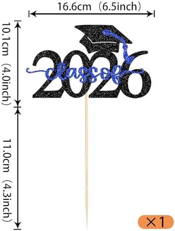 Rsstarxi 1 Pack Glitter Class of 2026 Cake Topper Congrats Grad 2026 Graduation Cake Pick for 2026 Graduation Theme High School College Graduate Party Cake Decorations Blue