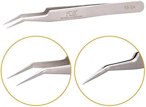 Vetus Tweezer Stainless Steel Non-magnetic Curved Pointed Tip Precision Eyelash Eyebrow Extensions Lashing Tool (5b-sa)