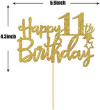 Gold Glitter Happy 11th Birthday Cake Topper - 11 Sign Cake Topper - Cheers to 11 Years Party Supplies - 11th Birthday Party Decoration