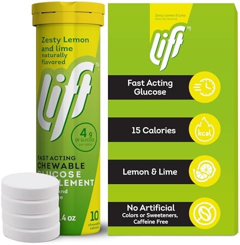 Lift Glucose Fast-Acting Glucose Chewable Energy Tablets, Lemon & Lime, 10 ct Tube (Pack of 12)