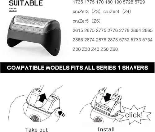 10B Series 1 Replacement Foil & Cutter Compatible with Braun Series 1 Replacement Head for Braun Series 1000/2000 Electric Razors for Shaver 180 190 1735 1775 5728 5729 170S