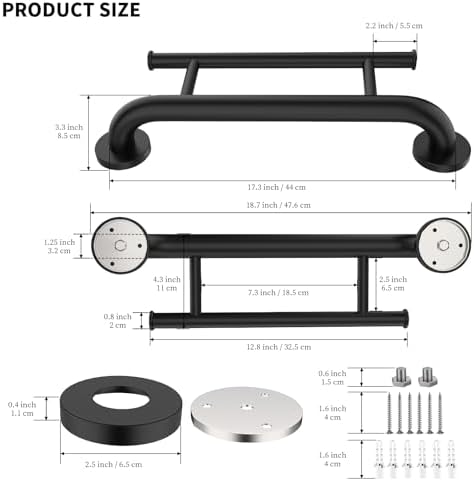 Oil Rubbed Black Grab Bar 17 Inch w/Towel Holder, iHansee Stainless Steel Shower Towel Bar Bathroom Balanced Support Handle, Wall Mount Safety Handrail Grab Rail for Elderly Senior Handicap Disabled